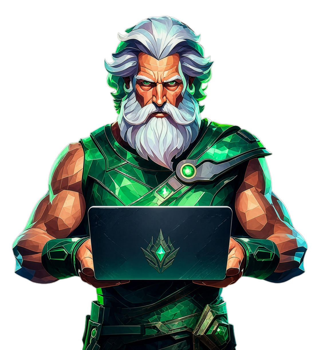 The LMML professor mascot holding a laptop